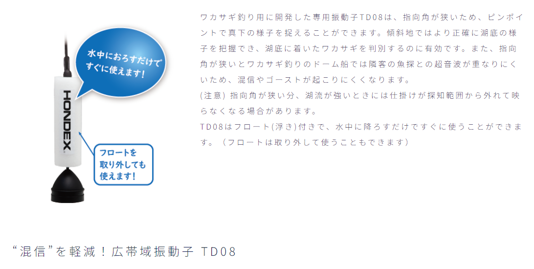 TD08 魚群探知機 ワカサギ用振動子