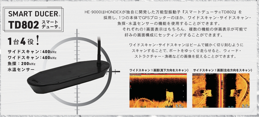 TD802 HONDEX ホンデックス 魚群探知機HE-9000専用振動子スマートデューサ